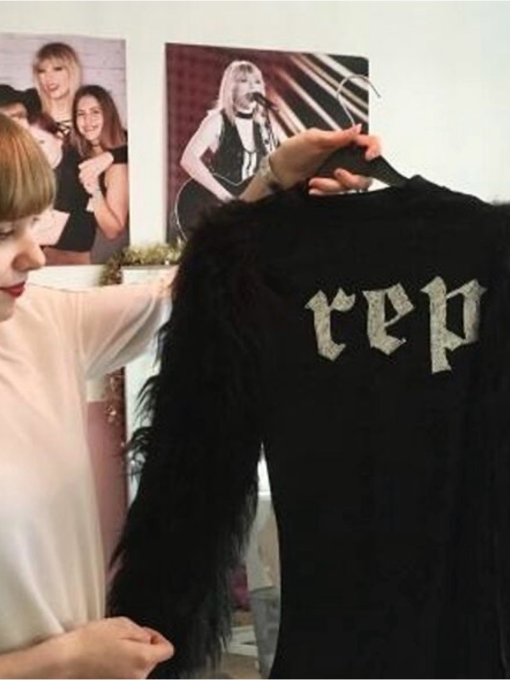 Girls Rep Reputation Inspired Halloween Costume Top Black Velvet Faux Fur Sleeve